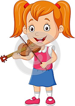 Cartoon little girl playing a violin