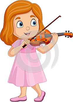 Cartoon little girl playing a violin