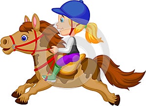 Cartoon Little girl riding a pony horse