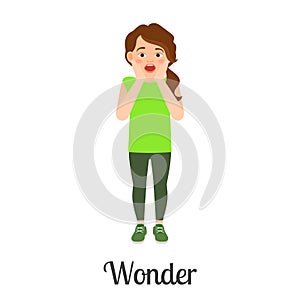 Cartoon little girl wonder feeling