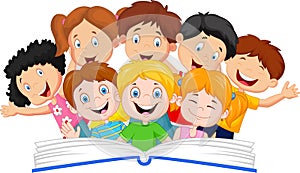 Cartoon little kid reading book