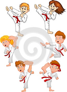 Cartoon little kid training karate collection