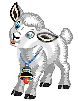 Cartoon little lamb with a bell on neck