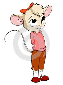 Cartoon little mouse female in pink blouse