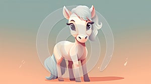 Cartoon little pony. Cute baby horse illustration. Animal with soft fur. Generative AI