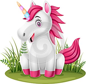 Cartoon little pony unicorn sitting in the grass