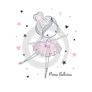 Cartoon little Prima Ballerina. Simple linear vector graphic isolated illustration photo