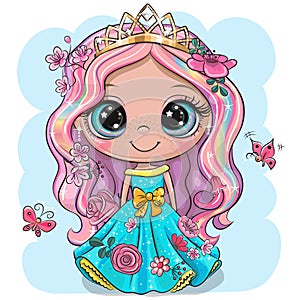 Cartoon Little Princess in a blue dress