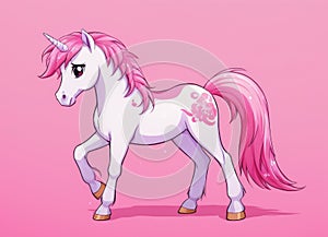 Cartoon little unicorn on pink background