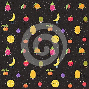 Cartoon live exotic fruits vector seamless pattern. Part one.