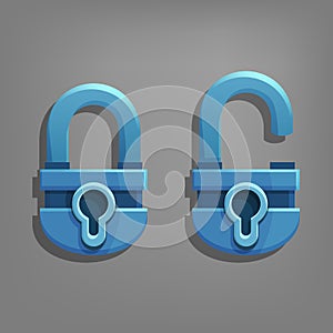 Cartoon Locked and unlocked padlock lock icon.