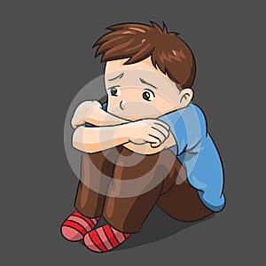 Cartoon Lonely Boy - Vector Illustration