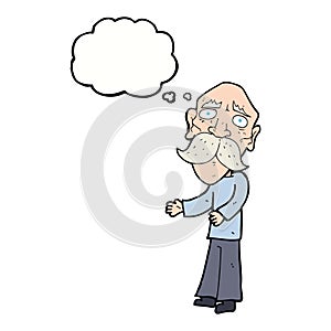 cartoon lonely old man with thought bubble