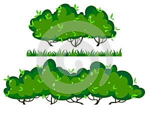 cartoon long green bushes, vector set