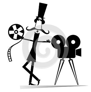 Cartoon long mustache, movie projector, tape illustration