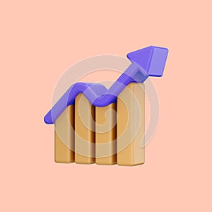 Cartoon look business graph up icon 3d render concept for profit increasing