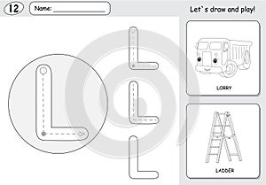 Cartoon lorry and ladder. Alphabet tracing worksheet: writing A-Z and educational game for kids