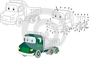 Cartoon lorry. Vector illustration. Coloring and dot to dot game