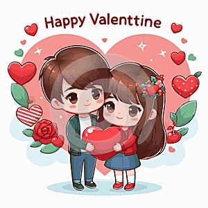 Cartoon Love Connection Vector Couple for Happy Valentine
