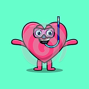cartoon lovely heart diver with swimming glass
