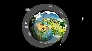 Cartoon Lowpoly Earth Planet Space Alpha Matte 3D Animation 4K