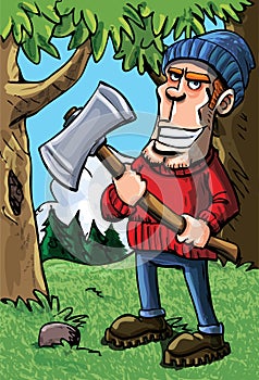 Cartoon lumberjack holding an axe