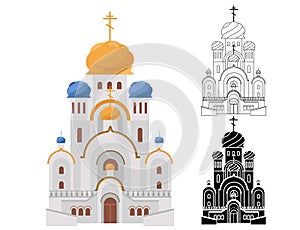 Cartoon luxury church with gold and blue domes