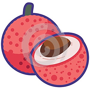 Cartoon lychee or litchi fruit flat vector illustration, litchee icon design, litchi chinensis image, buah leci isolated on white photo