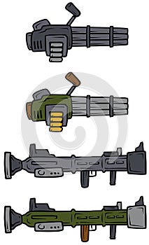 Cartoon machine guns and bazooka vector icons