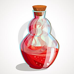 Cartoon magic potion in a glass flask. Vector illustration.