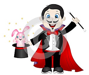 Cartoon Magician with Bunny in Hat