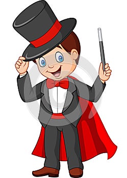 Cartoon magician holding magic wand photo