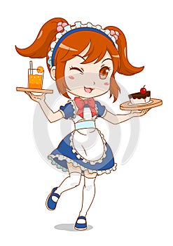 Cartoon maid cafe girl.