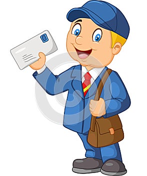 Cartoon Mail carrier with bag and letter