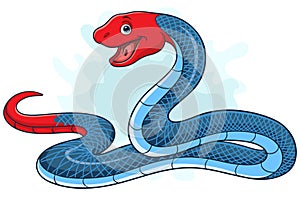 Cartoon malayan blue coral snake on white background