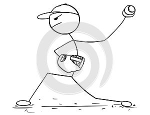 Cartoon of Male Baseball Player Pitcher
