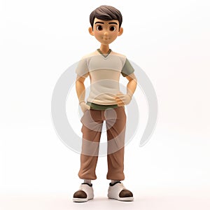 Cartoon Male Figurine On White Background In Sweatpants