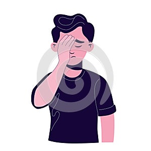 Cartoon male making gesture face palm in complete disappointment and disbelief isolated