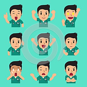 Cartoon male nurse faces showing different emotions