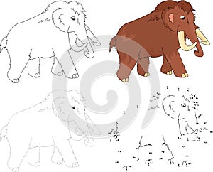 Cartoon mammoth. Vector illustration. Dot to dot game for kids