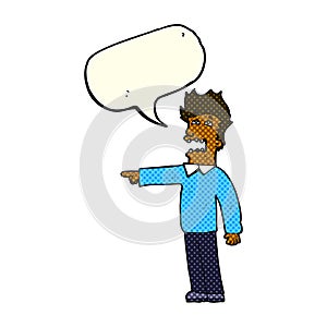 cartoon man accusing with speech bubble