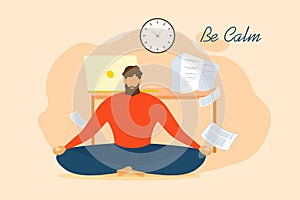 Cartoon Man Be Calm Meditate Office Stress Relief photo