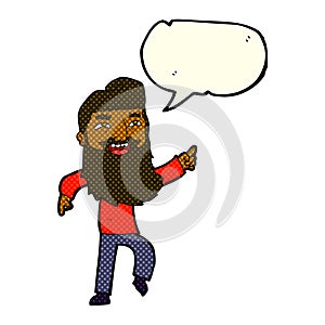 cartoon man with beard laughing and pointing with speech bubble