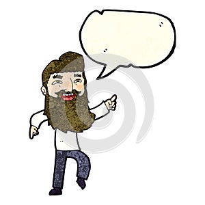 cartoon man with beard laughing and pointing with speech bubble