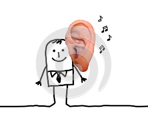 Cartoon Man with Big Ear and Music