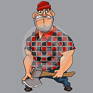 Cartoon man big guy with an ax in his hand