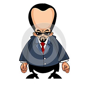 Cartoon man with a big head in a suit and sunglasses