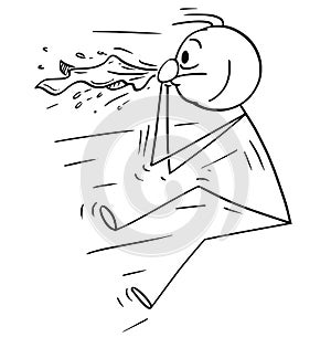 Cartoon of Man Blown by Sneeze or Nose Blow