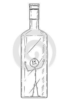 Cartoon of Man in Bottle, Concept of Alcoholism