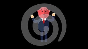 A cartoon man in a business suit is angry and waving his arms. footage, alpha channel. Angry man is shouting